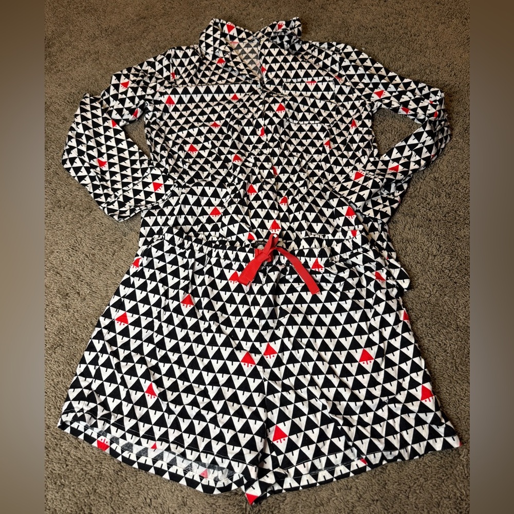 J Mclaughlin Womens Pajamas Short Set Geometric Christmas Trees Cotton Med A36